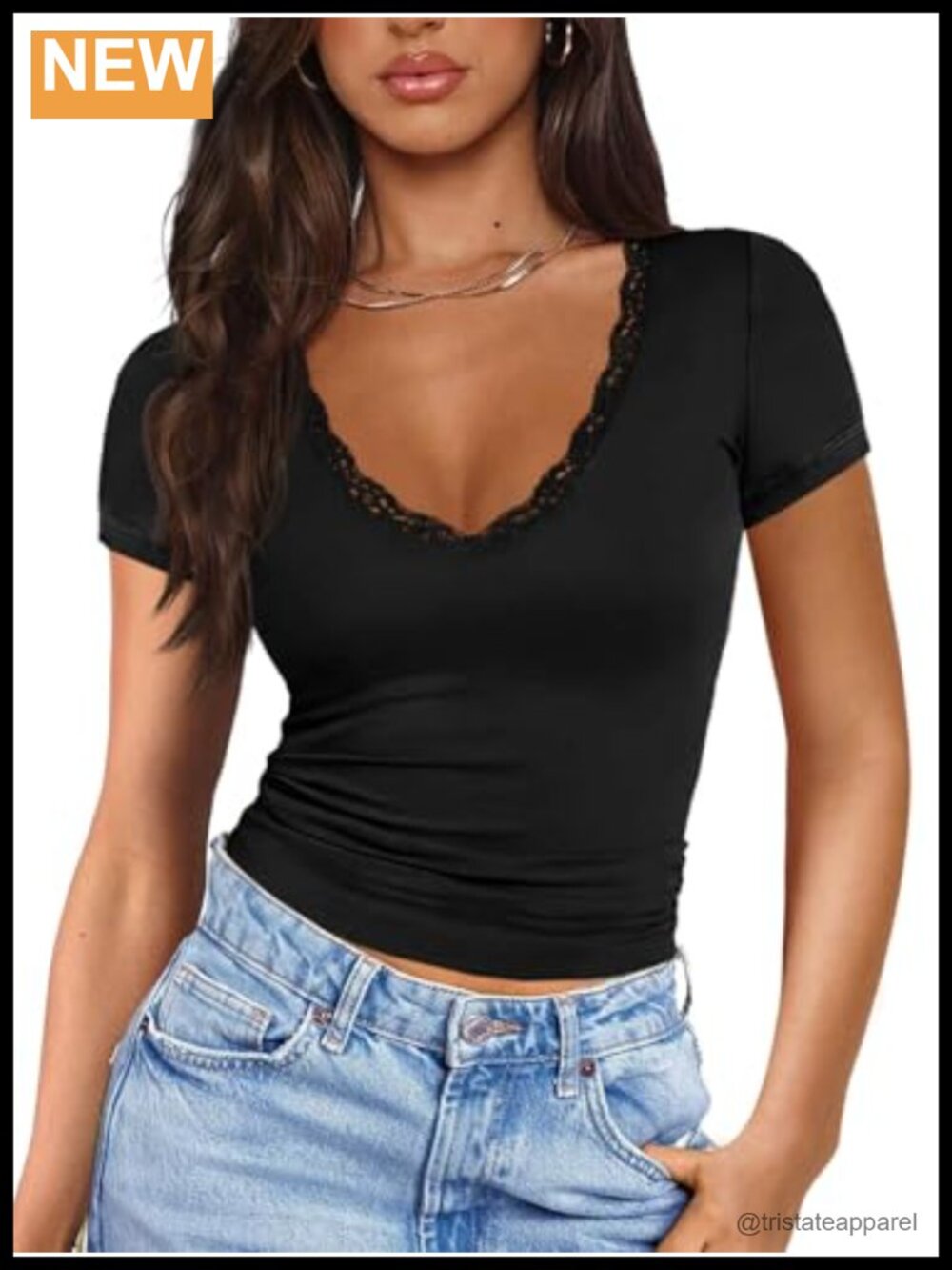 Womens Lace V Neck Short Sleeve Slim Fit Knit Crop Top Y2k Going Out